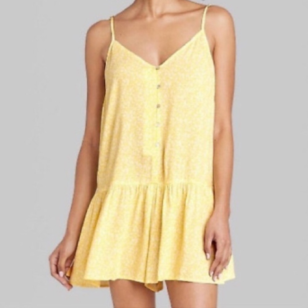 Wild Fable Yellow & White Floral Print Shorts Romper - Picture 1 of 9